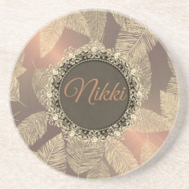 Porta-copos Douradas penas na Rosa Dourada personalizada