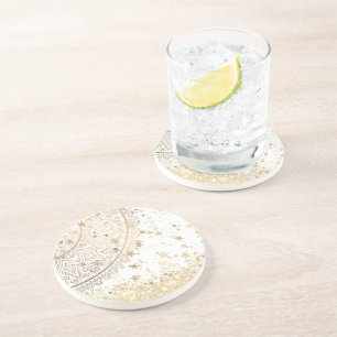 Porta-copos Dourado Lotus Mandala com Douradas estrelas em bra