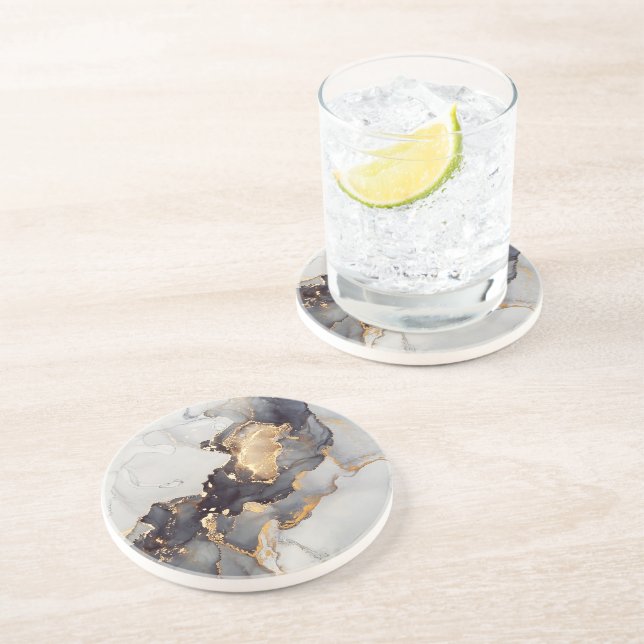 Porta-copos Dourado Mármore Preto Branco (Lateral)