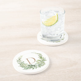 Porta-copos Dourado Monograma Folhagem Inicial Branco
