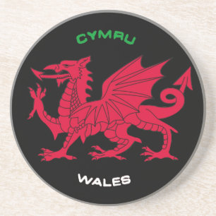 Porta-copos Dragão vermelho de Wales (Cymru), preto, branco,