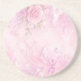 Porta-copos Dreamy Pink Rose Floral Pearls Bows Sparkles