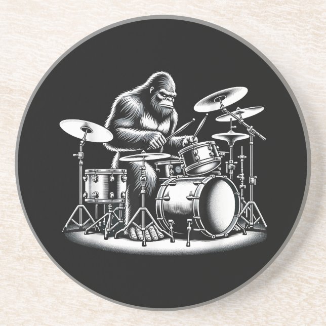 Porta-copos Drummer Bigfoot Sasquatch Tocando Tambores Músico  (Frente)