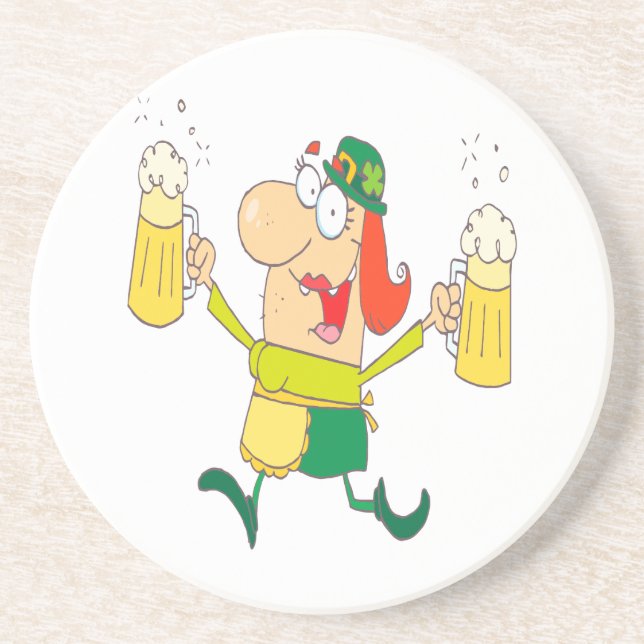 Porta-copos duende engraçada servindo cerveja (Frente)