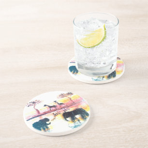 Porta-copos Elefante, arte do por do sol do safari do girafa