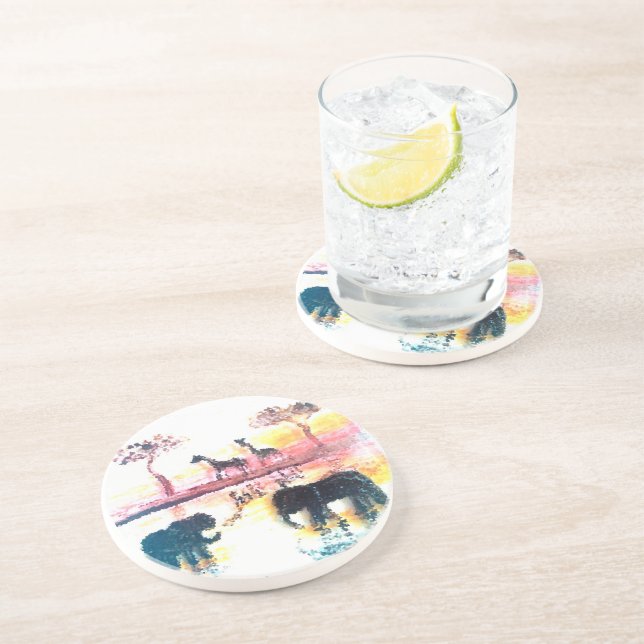 Porta-copos Elefante, arte do por do sol do safari do girafa (Lateral)