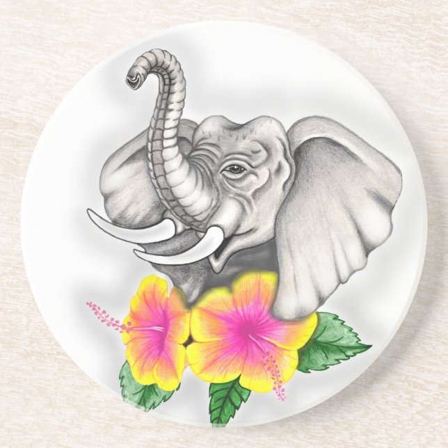 Porta-copos Elefante com Design de Hibiscus (Frente)