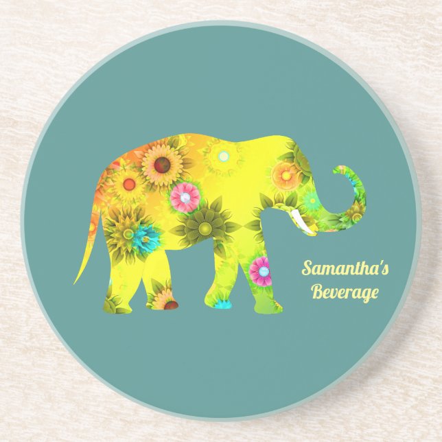 Porta-copos Elefante floral psicadélico personalizado (Frente)
