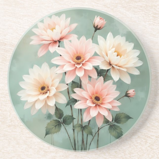 Porta-copos Elegant Blush Chrysanthemum Art (Frente)