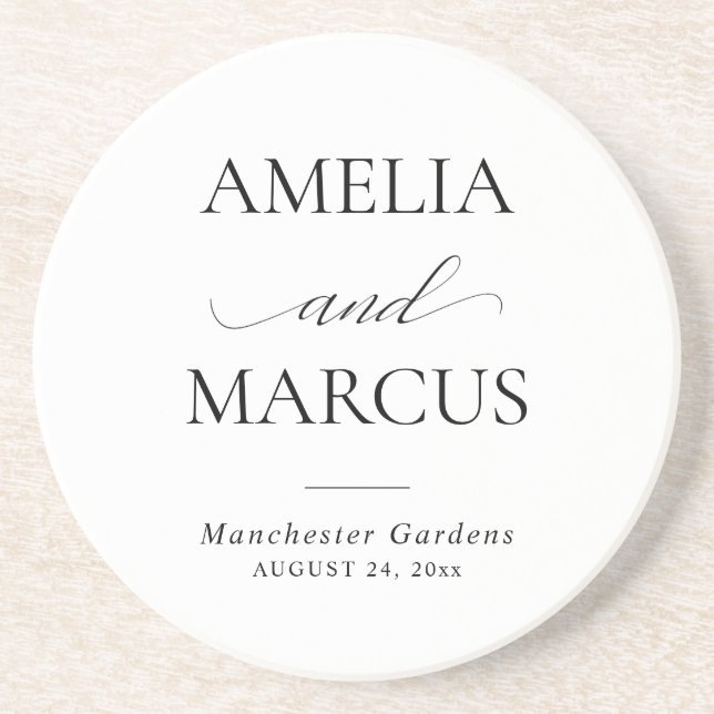 Porta-copos Elegant Classic Script Calligraphy Wedding (Frente)