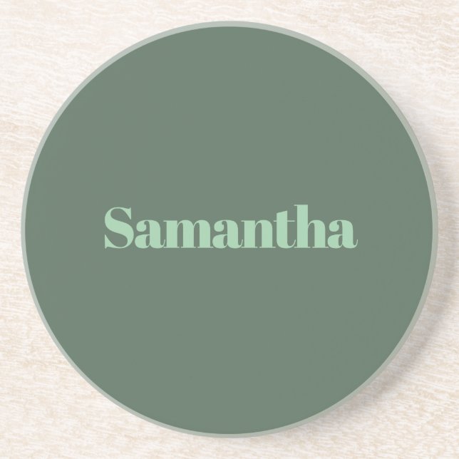 Porta-copos Elegant Personalized Name Typography ｜sage green (Frente)