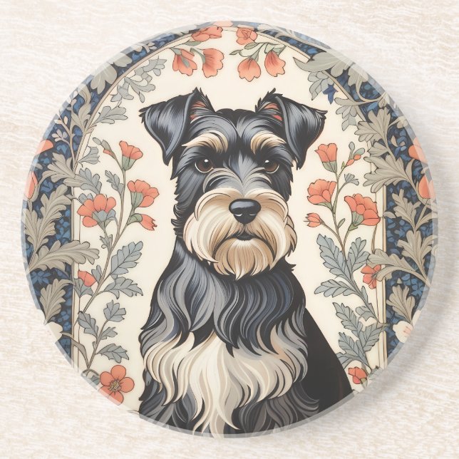 Porta-copos Elegant Schnauzer William Morris Inspired Floral (Frente)