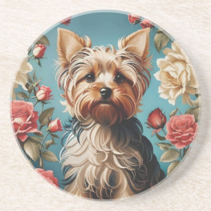 Porta-copos Elegant Yorkshire Terrier Portrait Rosa Garden