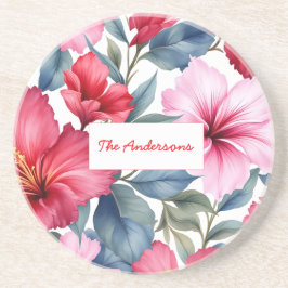 Porta-copos Elegante de Aquarela Floral Rosa Vermelha