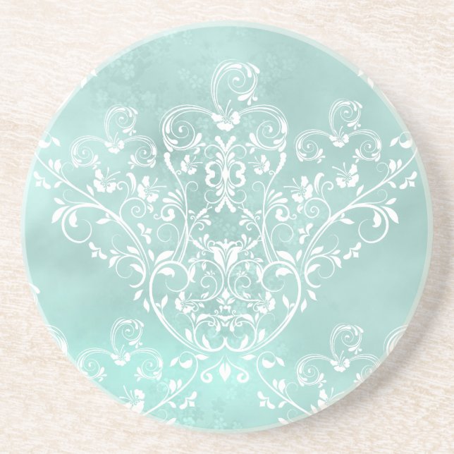 Porta copos Elegante do Teal Damask (Frente)