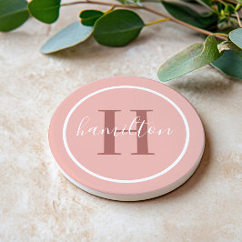 Porta-copos Elegante Monograma Redondo em Rosa Cor-de-Rosa em 
