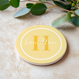 Porta-copos Elegante Monograma Redondo em Script Amarelo Doura