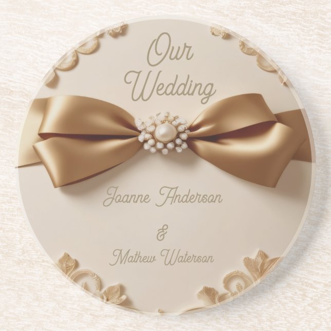 Porta-copos Embossed Floral Wedding Invitation – Satin Bow & G (Frente)