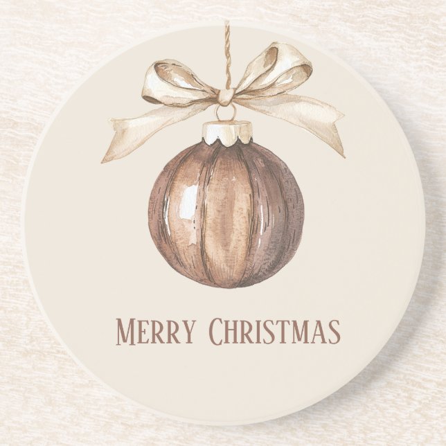 Porta-copos Enfeite de Natal Marrom com Laço Creme (Frente)