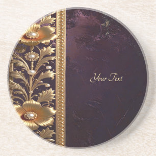 Porta-copos Enfeite Floral Dourado com Arenito Pérolas