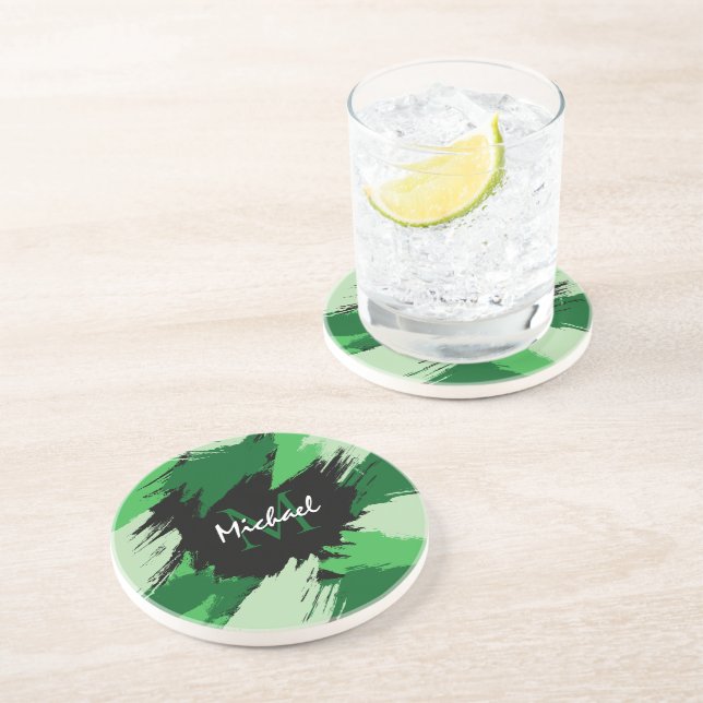 Porta-copos Espessadas de pinceladas com nome verde com monogr (Lateral)