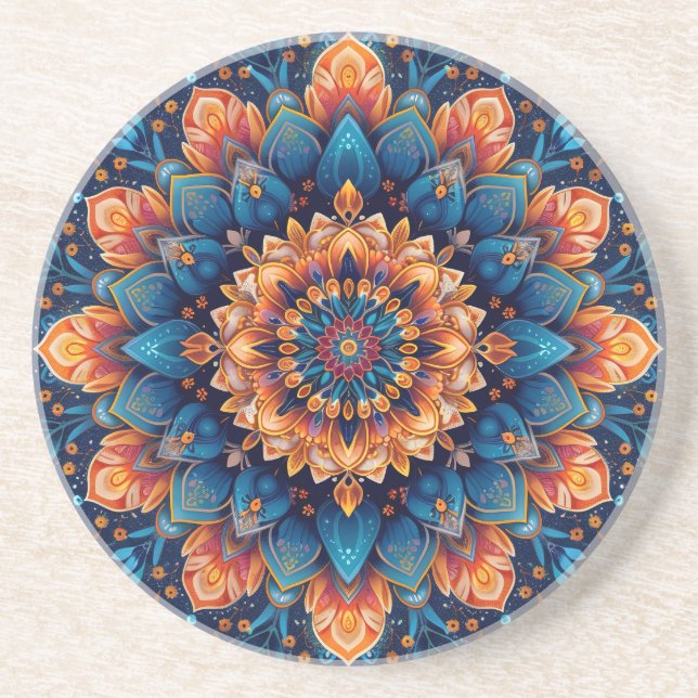 Porta-copos Estilo de Arte Digital de Flor de Mandala-23907. (Frente)