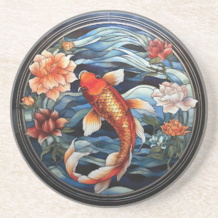 Porta-copos Estilo de Vidro Asiático Koi Fish e Camellias