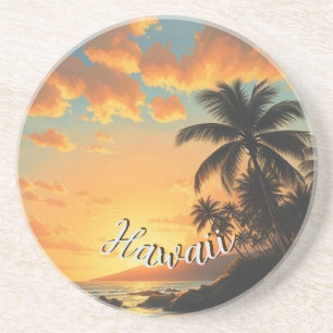 Porta-copos Estilo Vintage Havaiano Viagem Costa Mar Pôr-do-So