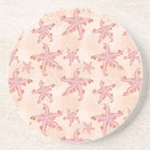 Porta-copos Estrelas-do-mar e Coral Padrão Pastel Rosa