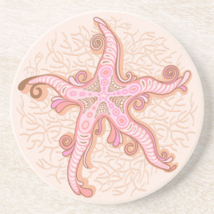 Porta-copos Estrelas-do-mar e Coral Padrão Pastel Rosa