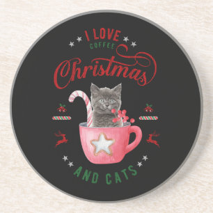 Porta-copos Eu adoro Café Natal e Gatos Felizes