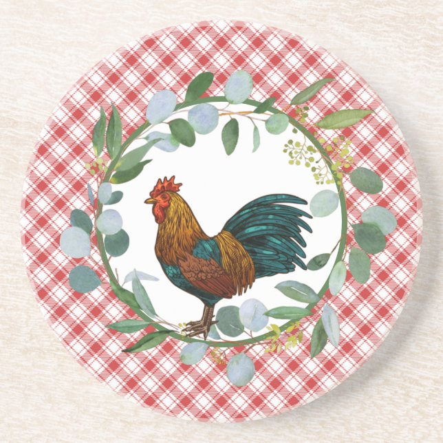 Porta-copos Eucalyptus Wreath & Rooster Farmhouse (Frente)