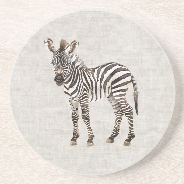 Porta-copos Falso Tecido de Linho Creme Zebra Safari Animal (Frente)