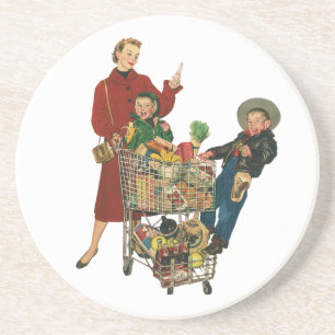 Porta-copos Família Retro, Mãe e Crianças Carrinho de Compras