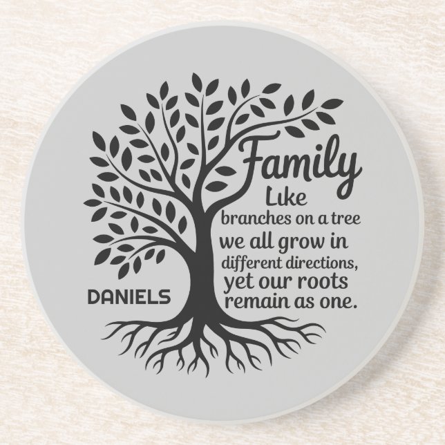 Porta-copos Family Tree Black & Gray Personalized Sandstone (Frente)