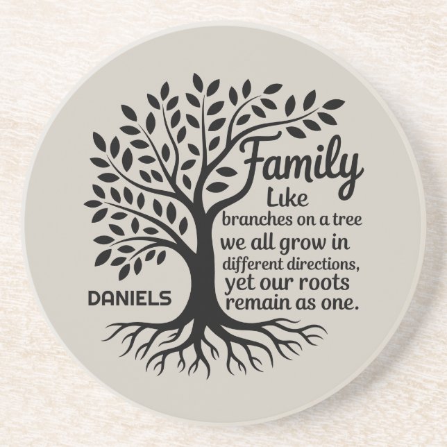 Porta-copos Family Tree Black & Tan Personalized Sandstone (Frente)