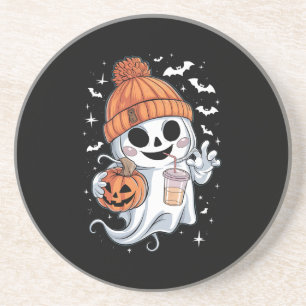 Porta-copos Fantasma Fofo Bebendo Café Halloween Café Gelado