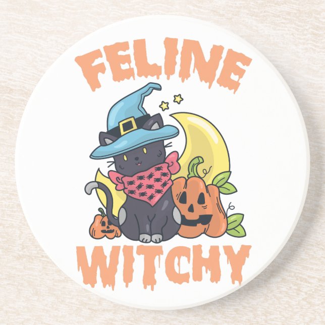 Porta-copos Feline Witchy Funny Spooky Gatinho Gatinho (Frente)