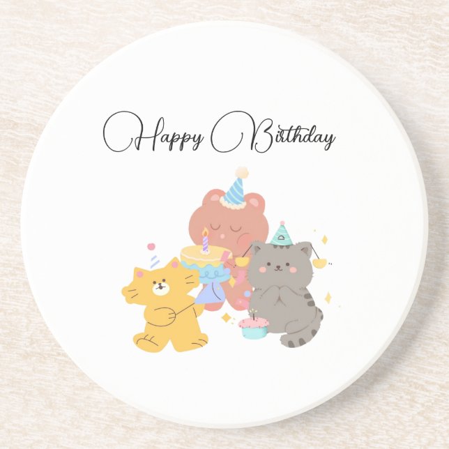 Porta-copos Feliz Aniversário Urso Teddy (Frente)