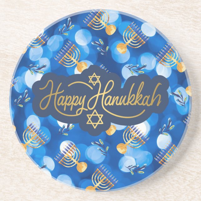 Porta-copos Feliz Hanukkah Azul e Branco (Frente)