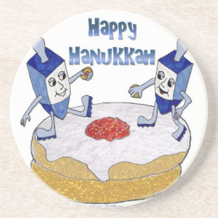Porta-copos Feliz Hanukkah Dançando Dreidels Jelly Doughnut