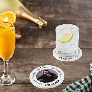 Porta-copos Festa de aniversário preto branco com foto da lend