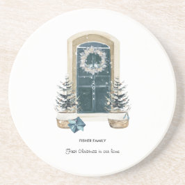 Porta-copos First Christmas In Our Home Watercolor Sage Green