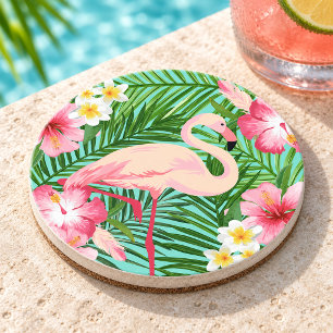 Porta-copos Flamingo Rosa Tropical Flores Folhas de Palmeira V