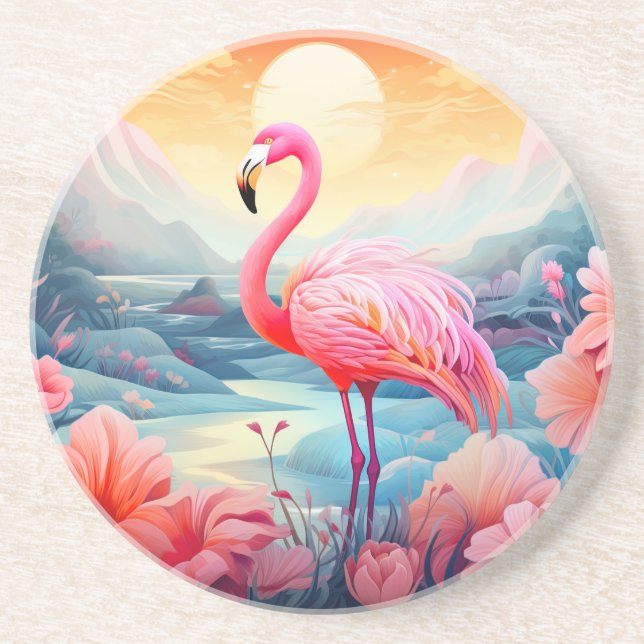Porta-copos Flamingo Tropical com Flores (Frente)