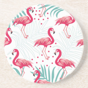 Porta-copos Flamingo tropical e folhas, padrão de verão.