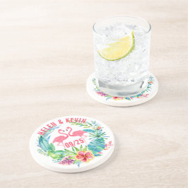 Porta-copos Flamingos cor-de-rosa, coroa de flores tropicais c