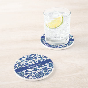 Porta-copos Flor Azul Branco Nome Personalizado País Francês