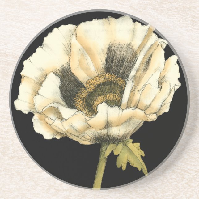 Porta-copos Flor de Creme Poppy no Fundo Preto (Frente)