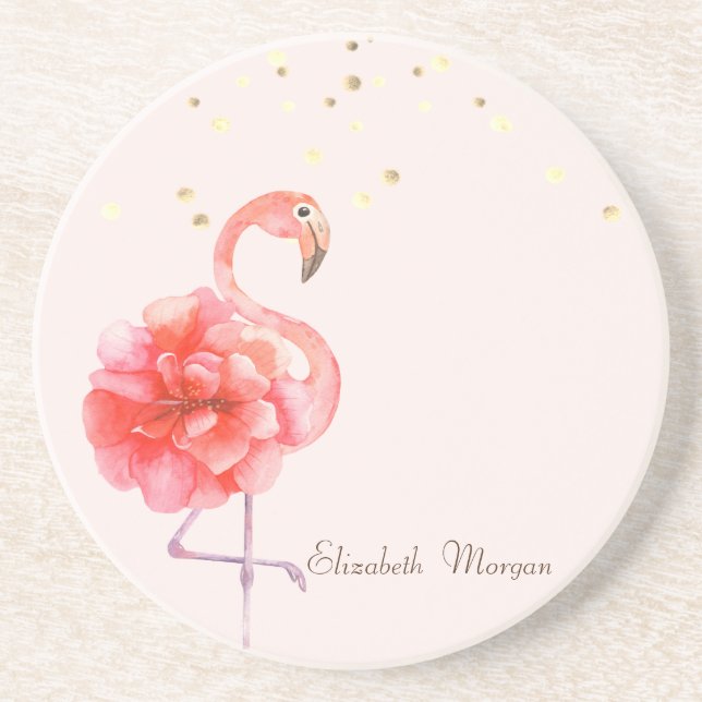 Porta-copos Flor de Flamingo Rosa, Confete Dourado (Frente)